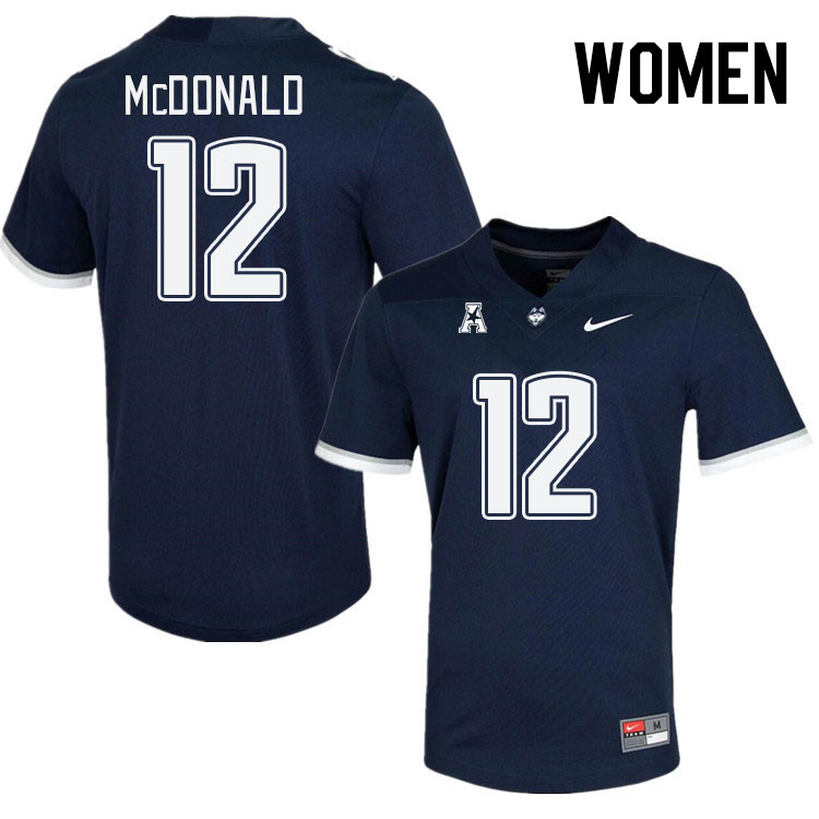 Women #12 Tucker McDonald Connecticut Huskies College Football Jerseys Stitched Sale-Navy - Click Image to Close